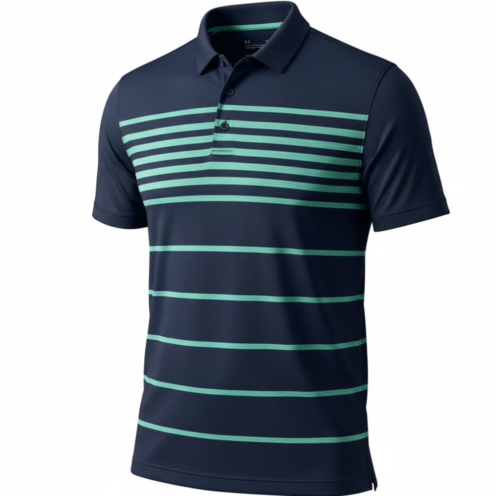 Under Armour HeatGear Polo Shirt Men’s Large Navy Blue Green Stripe Golf
